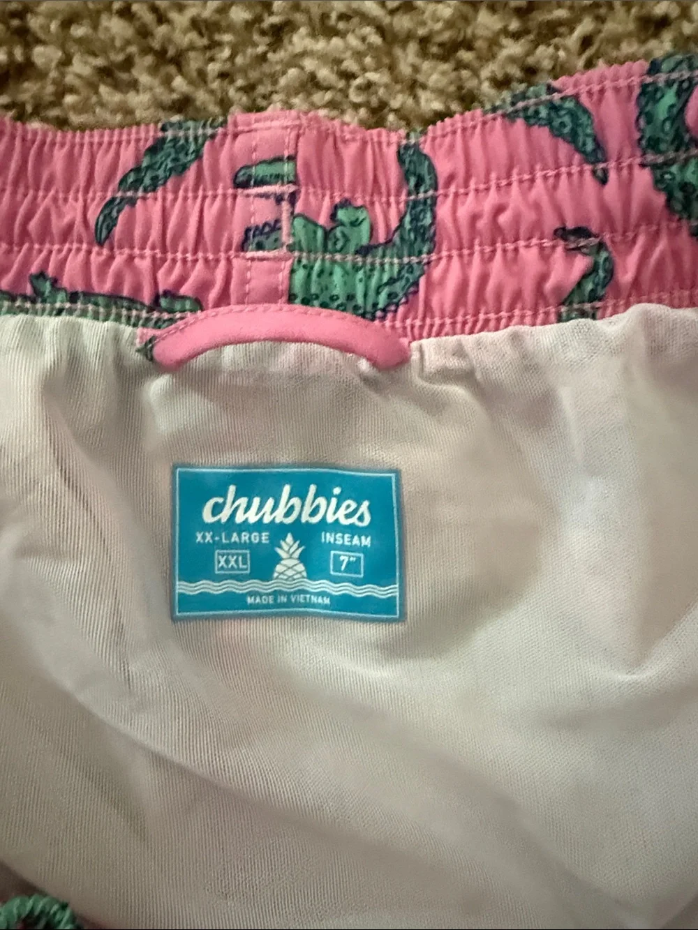 Chubbies Pink Swim Trunks with Teal Alligator Print
